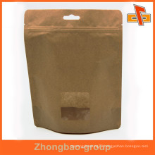 OEM laminated material custom stand up kraft paper bag with window for dry food
